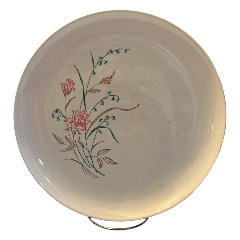 Stetson VTG Stoneware Hand Painted Under Glaze Plate with Pink and Teal Flowers